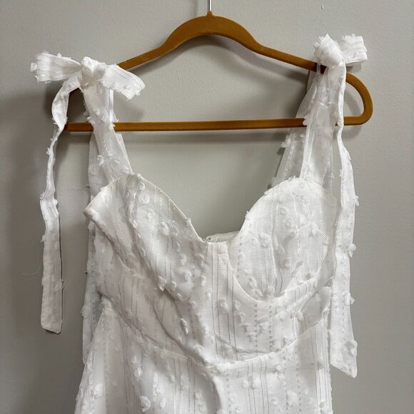 Lulus Glamorous Element White Lurex Tie-Strap Bustier Midi Dress Large Bride NWT - Picture 6 of 13
